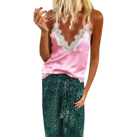 

Fsqjgq 4X Women Clothes Women V Neck Lace Up Patchwork Sleeveless Tank Camis Tops Blouse Camisole Padded Bra Girls Undershirts Womens Vest Puffer Vest Women Polyester Spandex Pink Xl