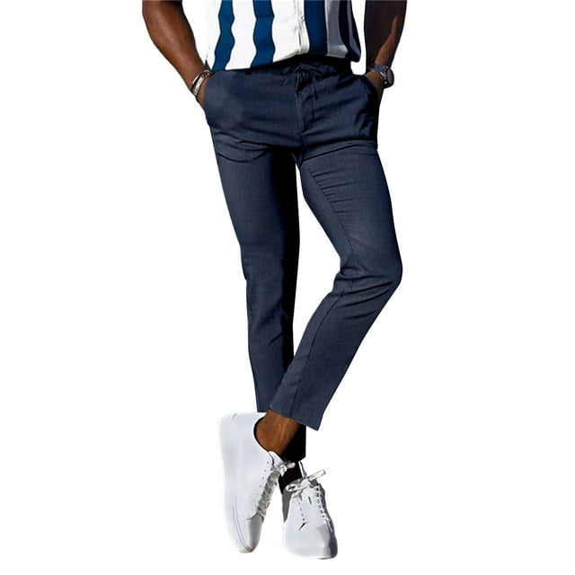 SUNSIOM Pantalon de Mode pour Hommes Couleur Unie avec Cordon de Serrage Coupe Ajustée Extensible Coupe Régulière