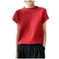 thumbnail image 2 of Women's Casual Solid Color Short Sleeve Knit Blouse, Soft Polyester Round Neck Top for Everyday Wear, 2 of 3