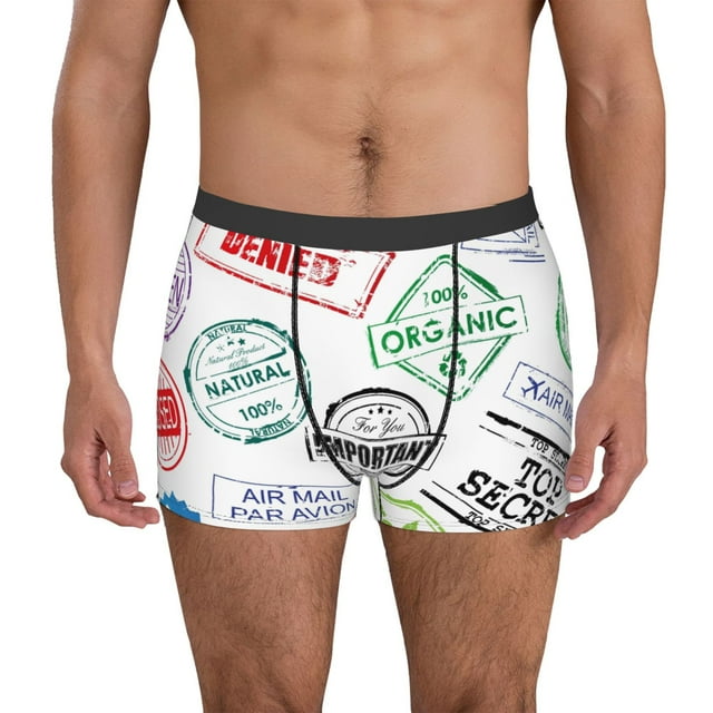 Xecao Stamp Set Collection Print Men's Boxer Briefs with Soft Elastic Waistband and 3D Space Capsule Design Breathable Comfortable Underwear-Small