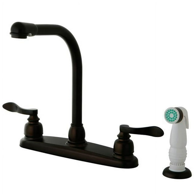 Elements of Design NuWave French Double Handle Centerset High Arch Kitchen Faucet with White Sprayer