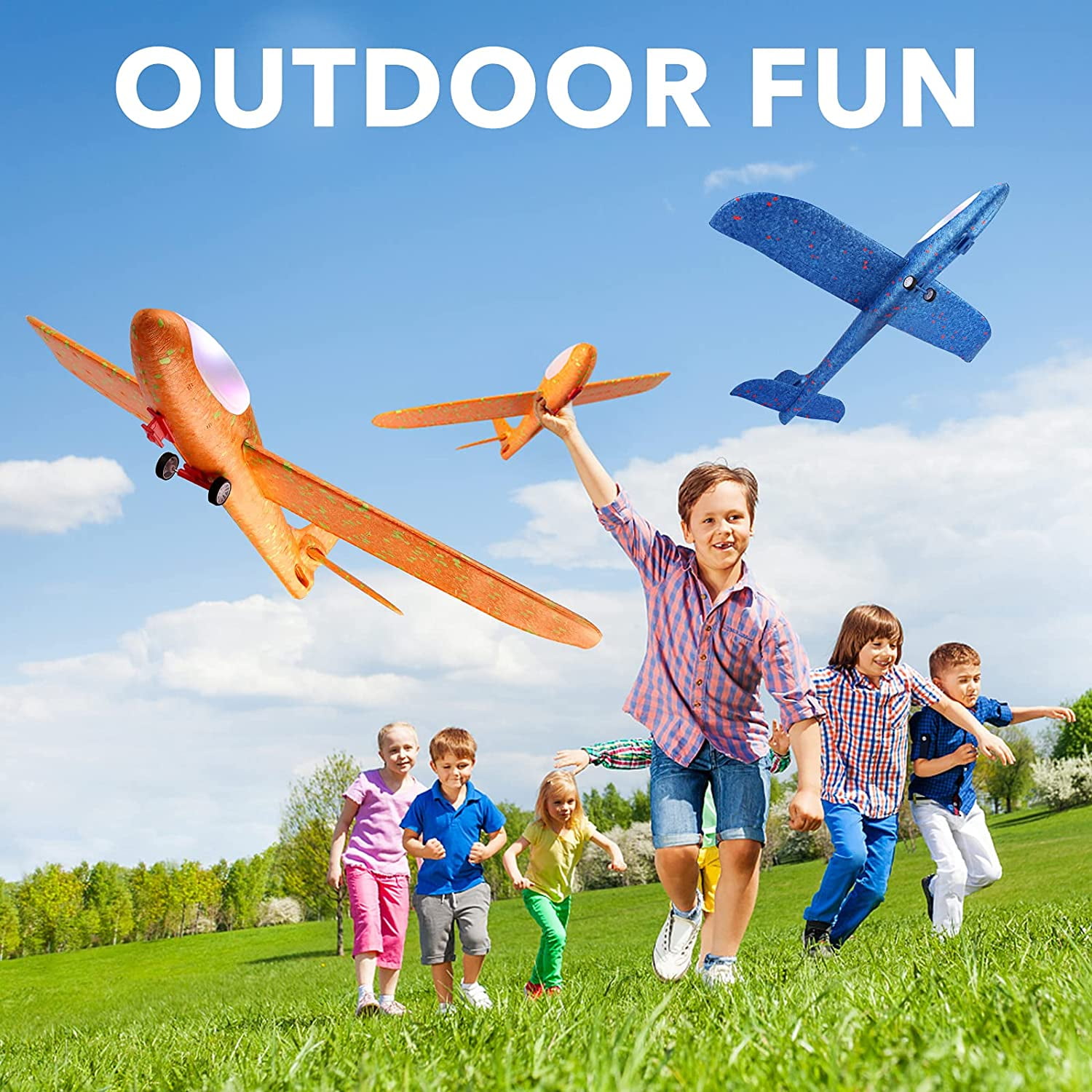 Allaugh 2 Pack  Airplane Toy with Launcher, Cool LED Light Foam Glider Planes Outdoor Toys Yard Games for Kids Ages 4-12 Y Xmas Gifts