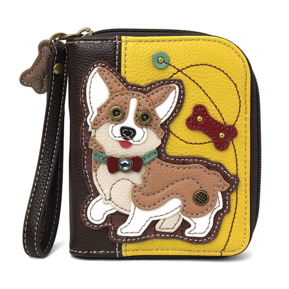 CHALA - portafolios con cierre, 8 ranuras para tarjetas de crédito, piel sintética resistente, Corgi - Mostaza, 5"W x 1" D x 6"H, portafolios