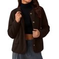 thumbnail image 5 of Casual Outdoor Hiking Travel Rain Shell Women's Winter Solid Crew Neck Long Sleeve Breasted Teddy Fleece Jacket Brown M, 5 of 5