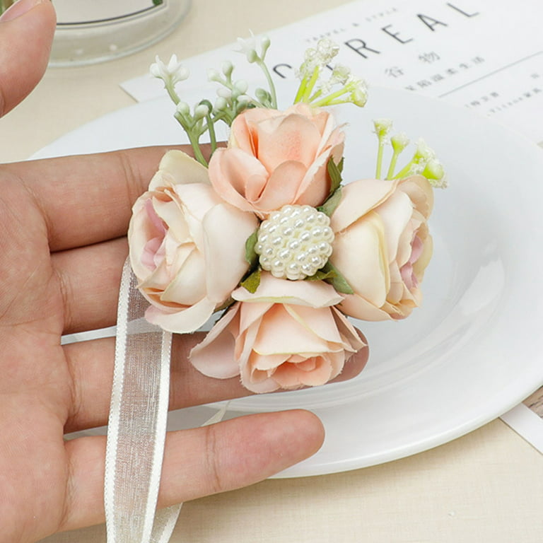 Cheers US Wrist Flower Corsage Champagne Handmade Ribbon Rose Hand Flower  Bridal Leaves Wristlet Wedding Prom Party Beach Festival Photography for  Women and Girls 