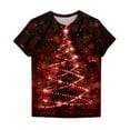 thumbnail image 4 of Women's Christmas Shirts Funny Christmas Tree Print Tee Shirts Crew Neck Top Short Sleeve Pullover Sweater Blouses Side Split Christmas Tops, 4 of 4