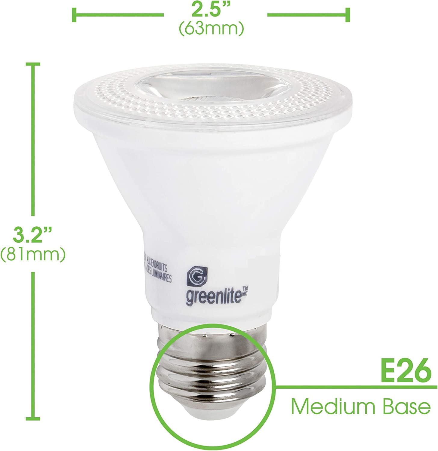 Greenlite LED PAR20 Dimmable Flood Light Bulb, 7W (50W Equivalent), 500 Lumens, 3000k Bright White, Narrow Flood 40° Beam Angle, Indoor, 120V, Energy Star Certified, (Pack of 6)