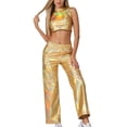 thumbnail image 2 of Karymi Summer Sets for Women 2 Piece Shiny Stage Set, Mock Neck Sleeveless Crop Tank Top & Elastic Waist Cargo Pocket Wide Leg Long Pants Overalls for Women, 2 of 5