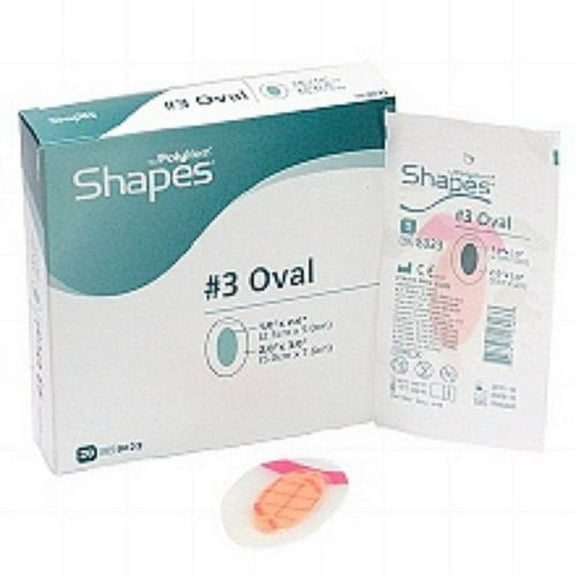 PolyMem Shapes #3 QuadraFoam Dressing  without Silver, 2'' x 3'' Oval with 1'' x 2'' Pad, Box of 20