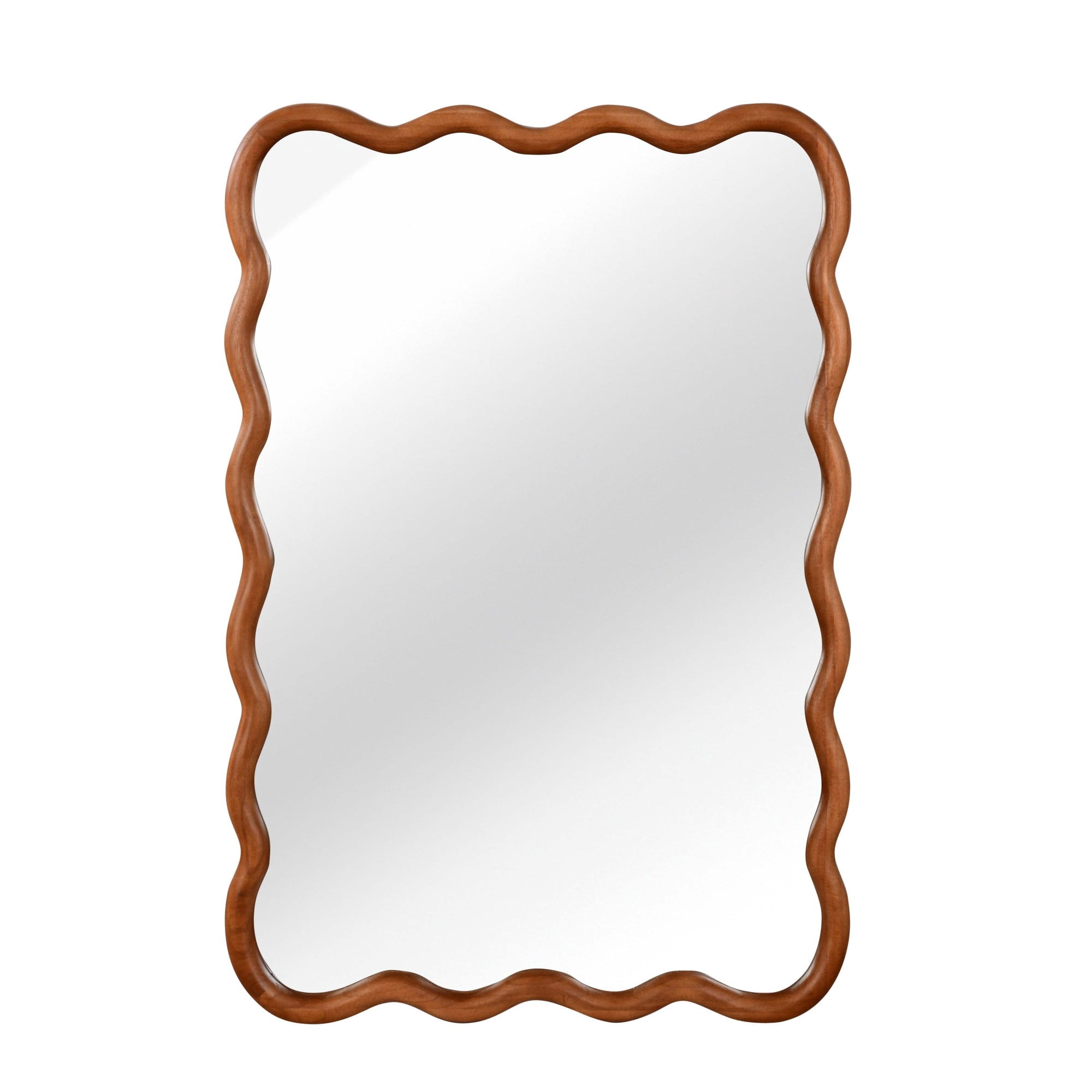 Leumius 24"x36" Wavy Rectangle Mirror, Solid Wood Frame Decorative Mirror for Bedroom Bathroom Living Room Entryway Brown