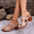 thumbnail image 3 of Sandales à Talons Épais Découpées pour Femmes, Bride à Boucle Ajustable, Mules à Bout Ouvert, Chaussures à Enfiler Rétro pour Robe, Brun, Taille 7, 3 of 8