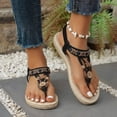 thumbnail image 6 of YgkuHd Women's Casual Flat Sandals Bohemian Style Thong Toe Intricate Floral Embroidery Woven Jute Sole Black,9, 6 of 7
