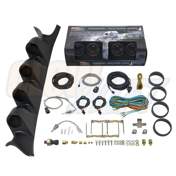 GlowShift 1999-2007 Ford Super Duty Power Stroke Quad Gauge Package with Black 7 Color DS4 Gauge Set