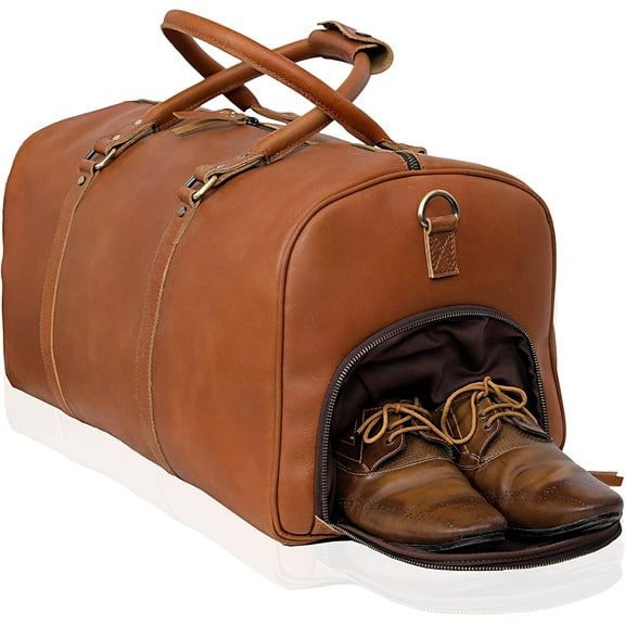 Leather Travel Bag ,Weekender Overnight Bag Leather Large Carry On Bag Travel Tote Duffel Bag for Men & Women (Tan Brown)