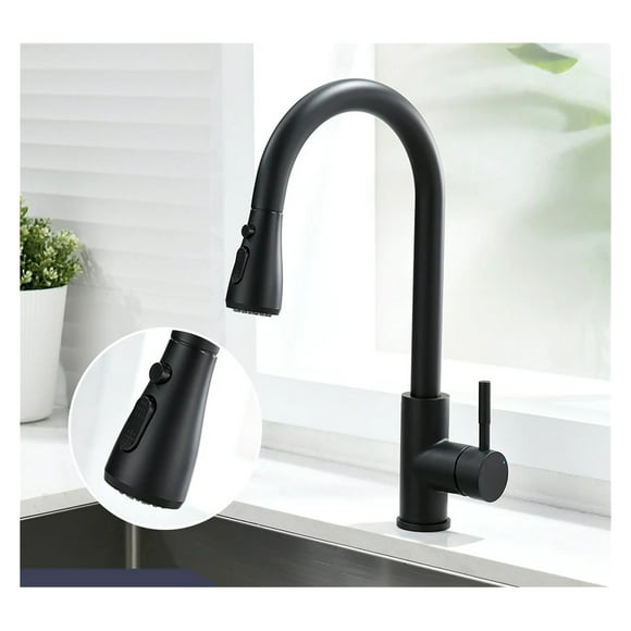 Kitchen Faucet Brushed Nickel Color Surface Hot and Cold Water Faucet Pull-out Single Hole