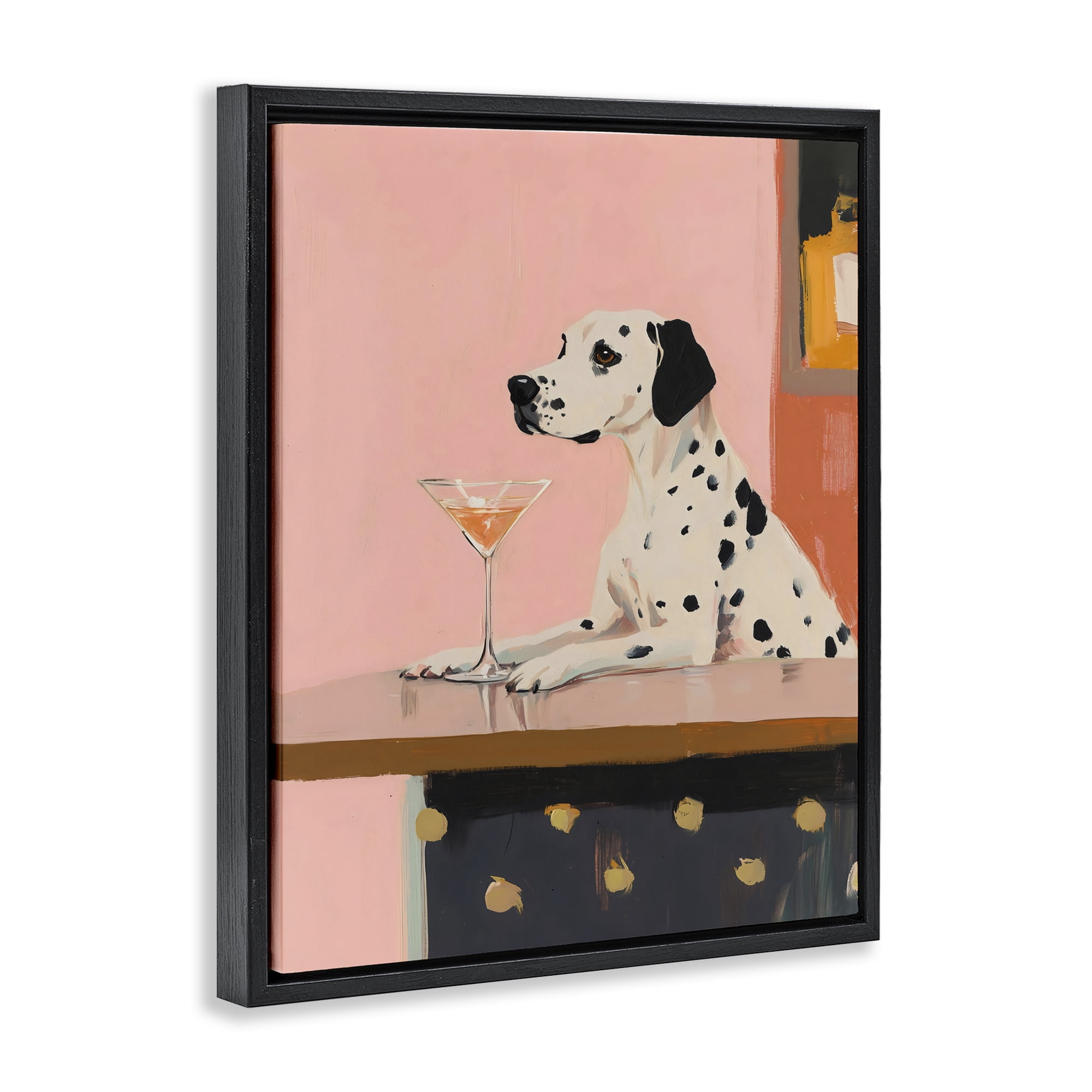 Stupell Industries Dalmatian at Cocktail Bar Black Framed Floater Canvas Wall Art, design by The Prints Vibe