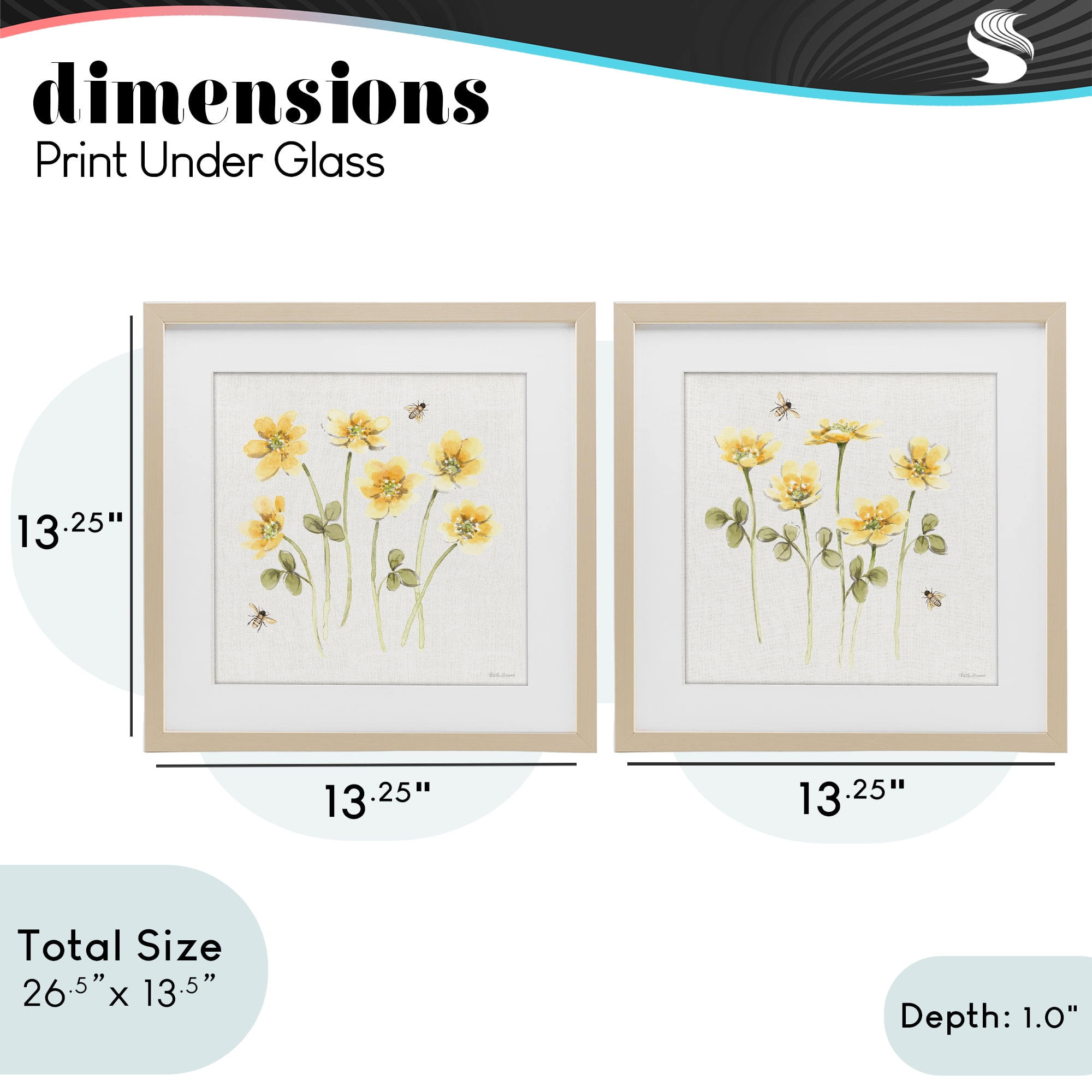 Stupell Industries Sweet Honey Flowers & Bees 2 Piece Birch Framed Print Under Glass Set, design by Beth Grove