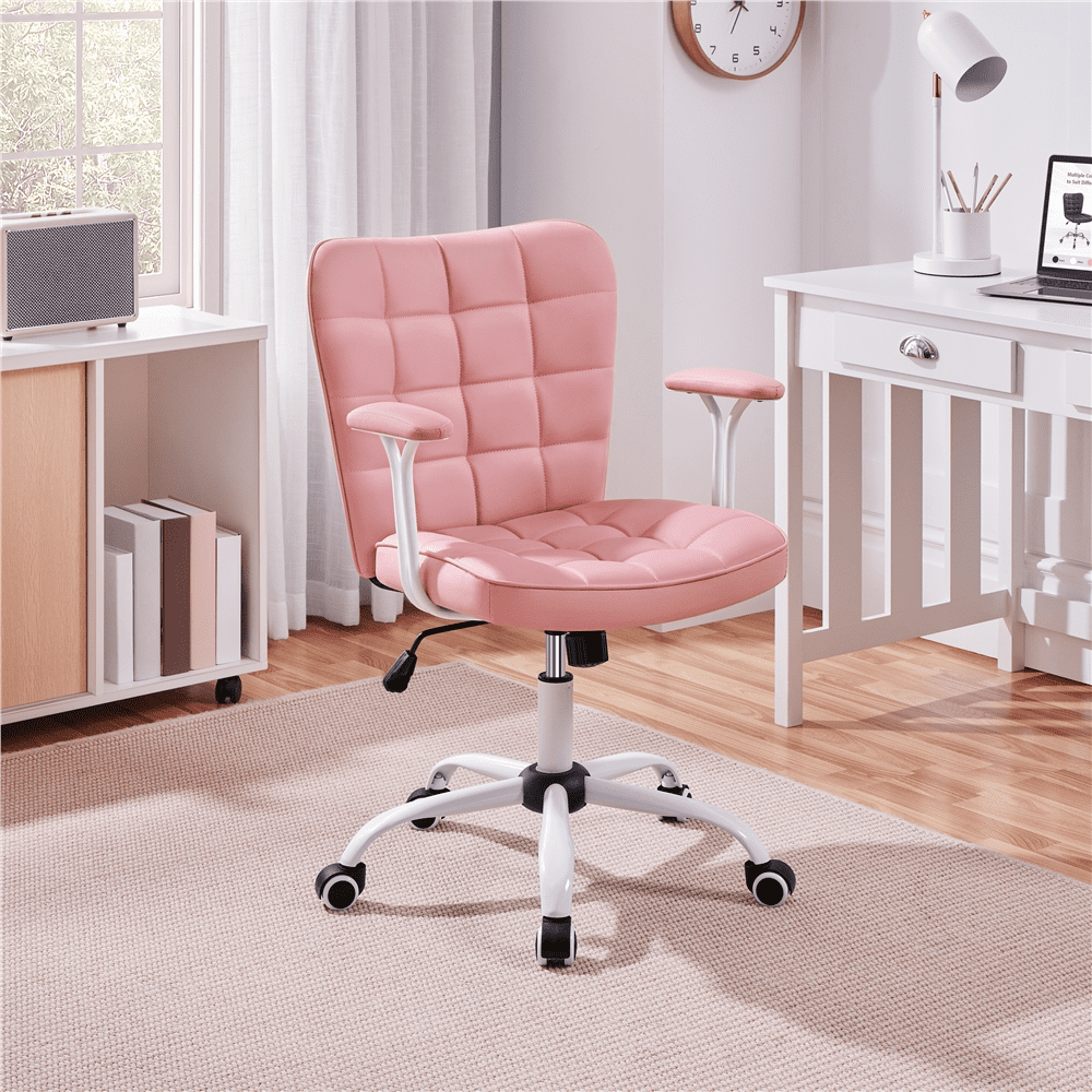 Yaheetech PU Leather Desk Chair with Padded Arms, Pink