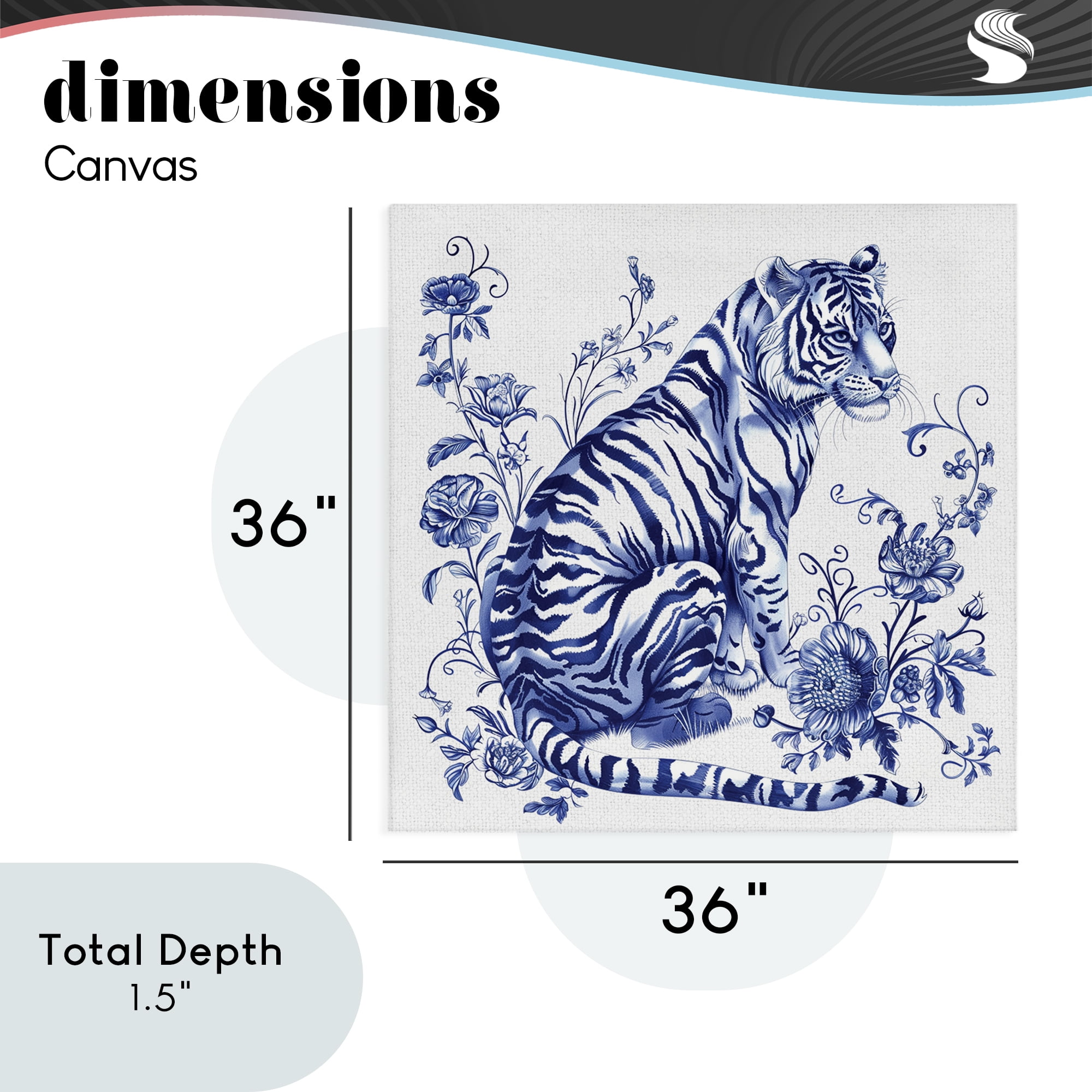 Traditional Ornate Floral Tiger Canvas Wall Art, design by Lettered and Lined