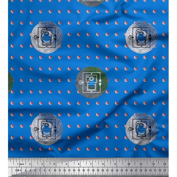 Soimoi Poly Georgette Fabric Disk Hardware Print Fabric by the Yard 52 Inch Wide