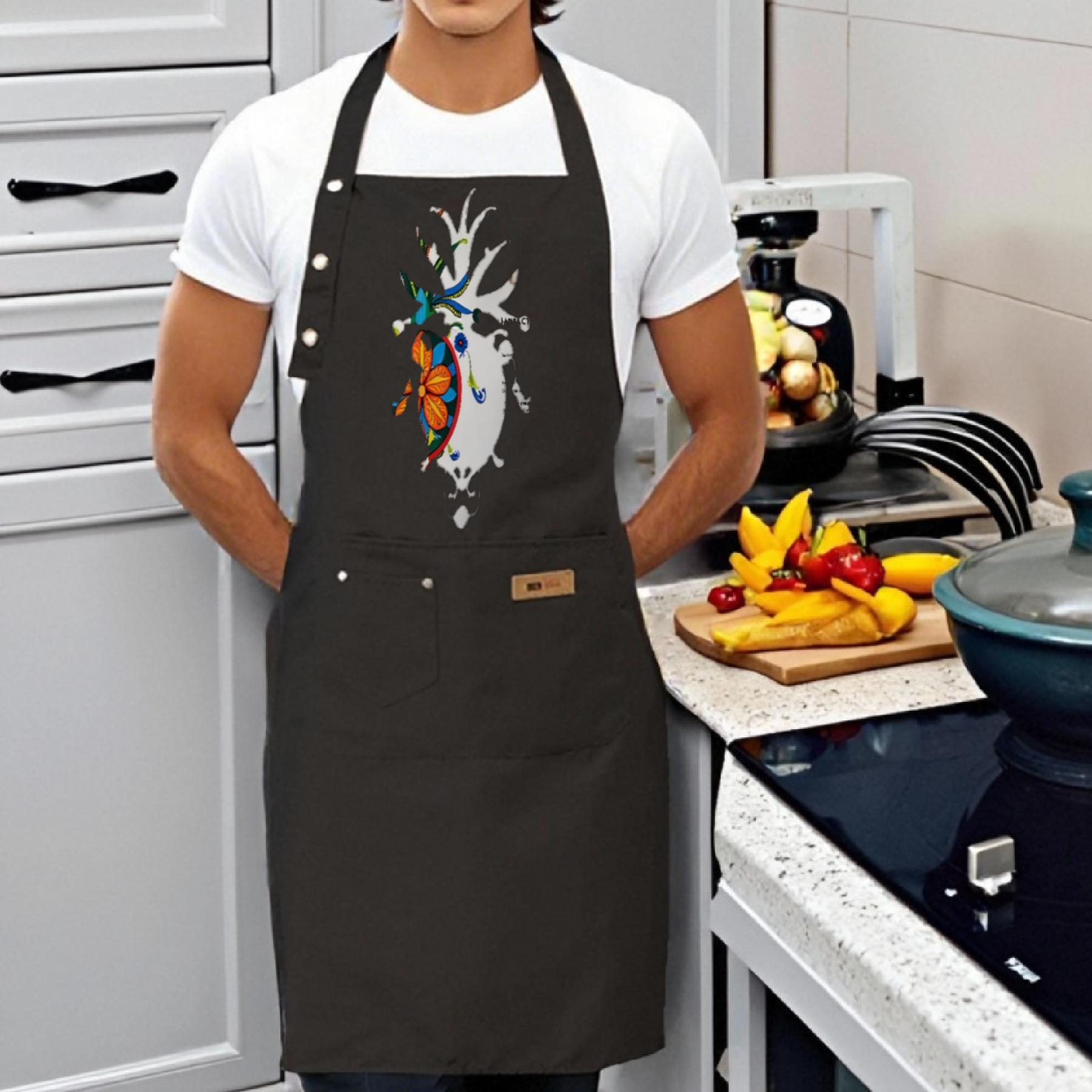 Stylish 2 Pack Adjustable Bib Apron with Colorful Geometric Antelope Design & 2 Pockets - Perfect for Cooking & Chef Use