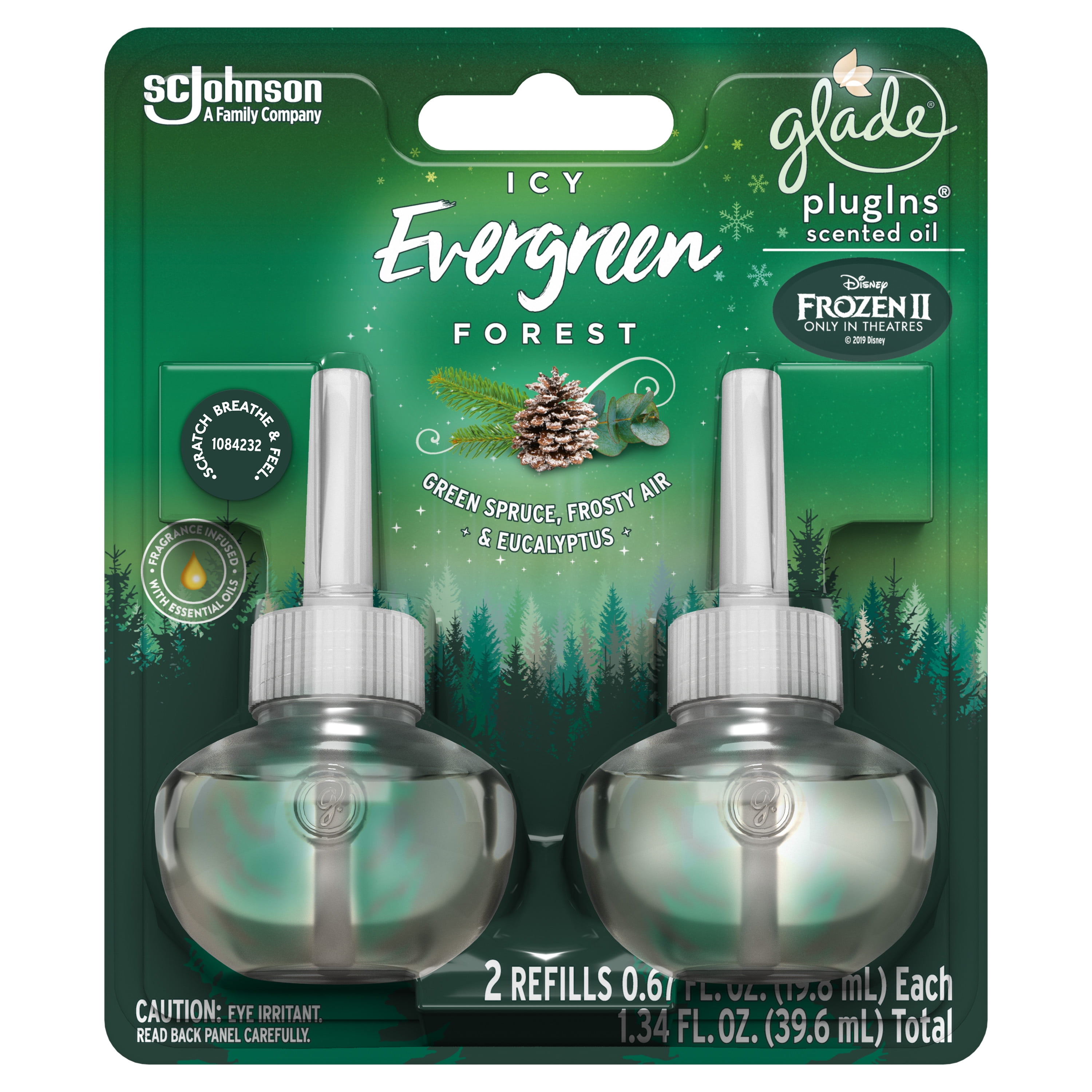 Glade PlugIns Scented Oil Air Freshener Refill, Icy Evergreen Forest, 2