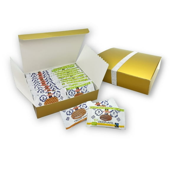 Secret Pantry Daelmans Stroopwafels Combo Pack Mini Caramel and Mini Organic Honey 12 Each 24 Pieces in Gold Gift-Boxed