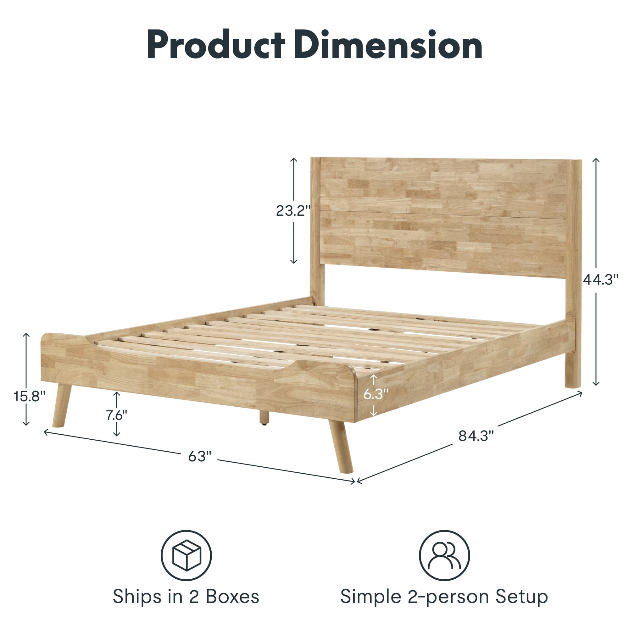 FLEXISPOT Queen Size Solid Wood Bed Frame with Headboard, No Tools Required, 1200 lbs Heavy Duty, Quiet Design, Easy Assembly, Maple
