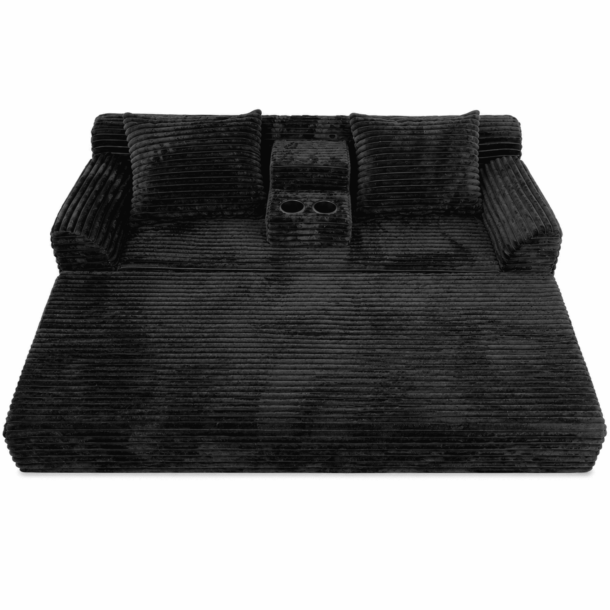 Leumius Futon Sofa Bed,Folding Boneless Couch with Cup Holders，Chenille Pull Out Sofa Bed with 2 Pillows or Living Room & Bedroom,Black