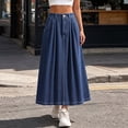 thumbnail image 3 of Women's Tennis Skirts Summer Button Elastic Waist Denim Skirt with Pleated Midi Length Practical Pockets for Everyday Casual Wear Blue 3XL, 3 of 8