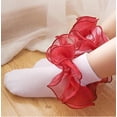 thumbnail image 5 of 1Pairs Toddler Girls Ruffle Socks Double Lace Frilly Princess Dress Sock Cotton Anti-slip Ankle Socks for Kids Years 1-10T, 5 of 5