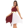 thumbnail image 2 of MSemis Women's One Shoulder Color Block Lyrical Worship Praise Dance Dress Burgundy L, 2 of 5