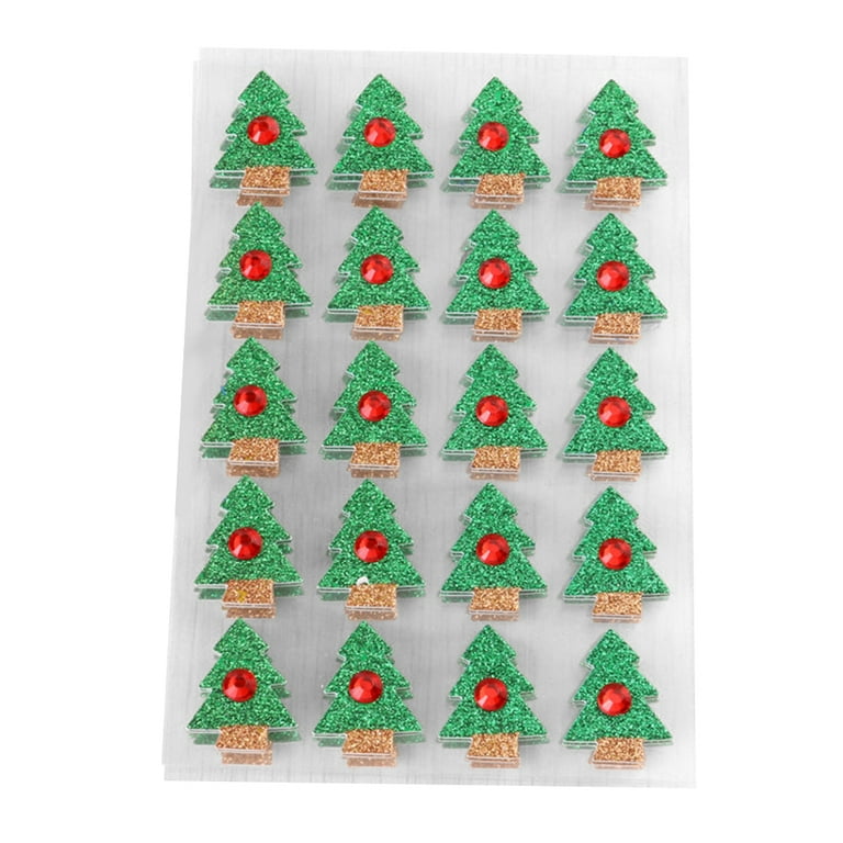 5 sheets/pack Glitter Christmas Tree Sticker Self-adhesive Holiday Decals  Decorative Paperboard Stickers 