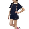 thumbnail image 2 of SGFCWSX Girls 2 Piece Outfits Summer Bow Print Short Sleeve T Shirt Side Stripe Shorts Set for Teens Navy Size 14, 2 of 6