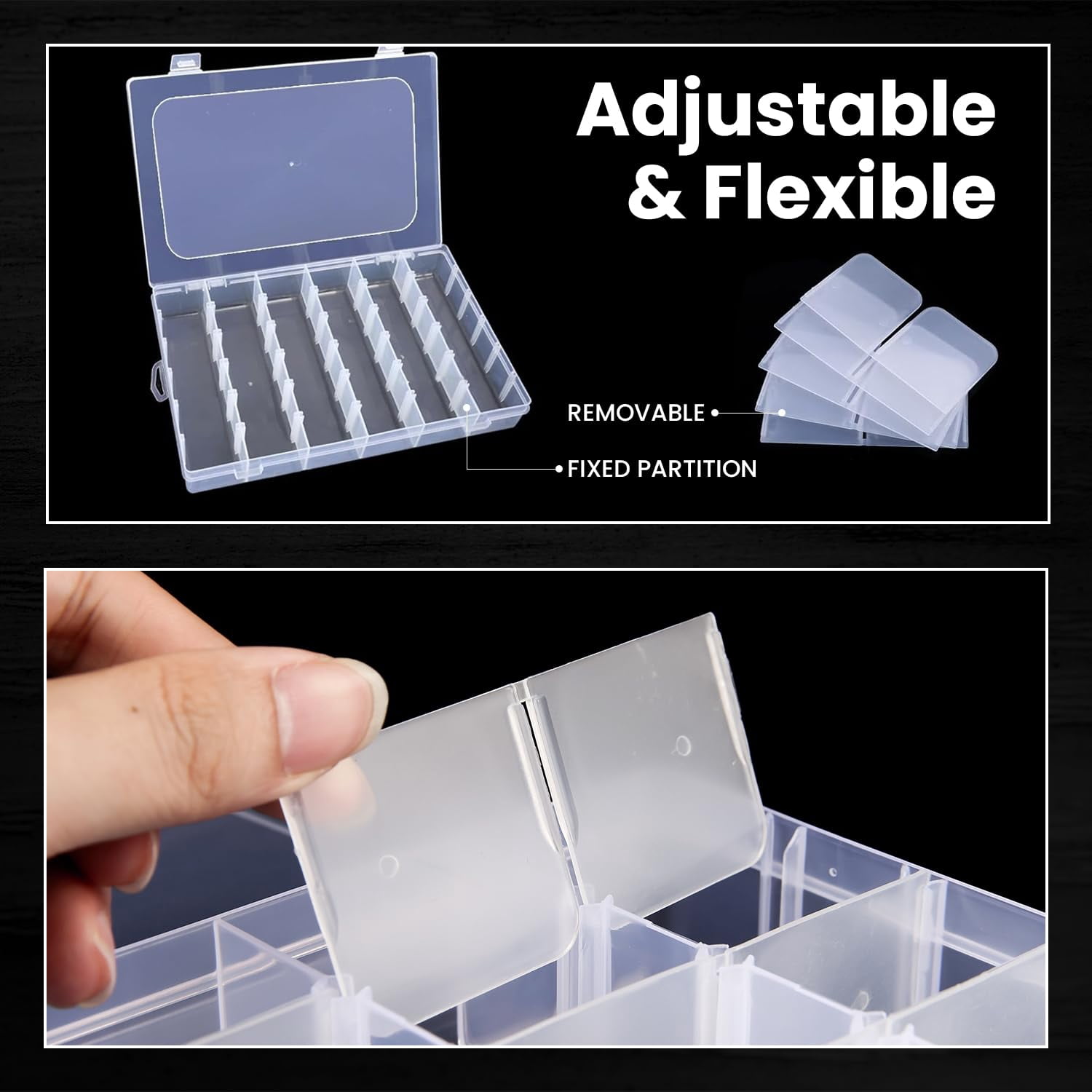 8pack 36 Grids Plastic Clear Organizer Box Bead Storage Containers With Adjustable Dividers For Craft Fishing Tackles Parts 8 Sheets Label Stickers