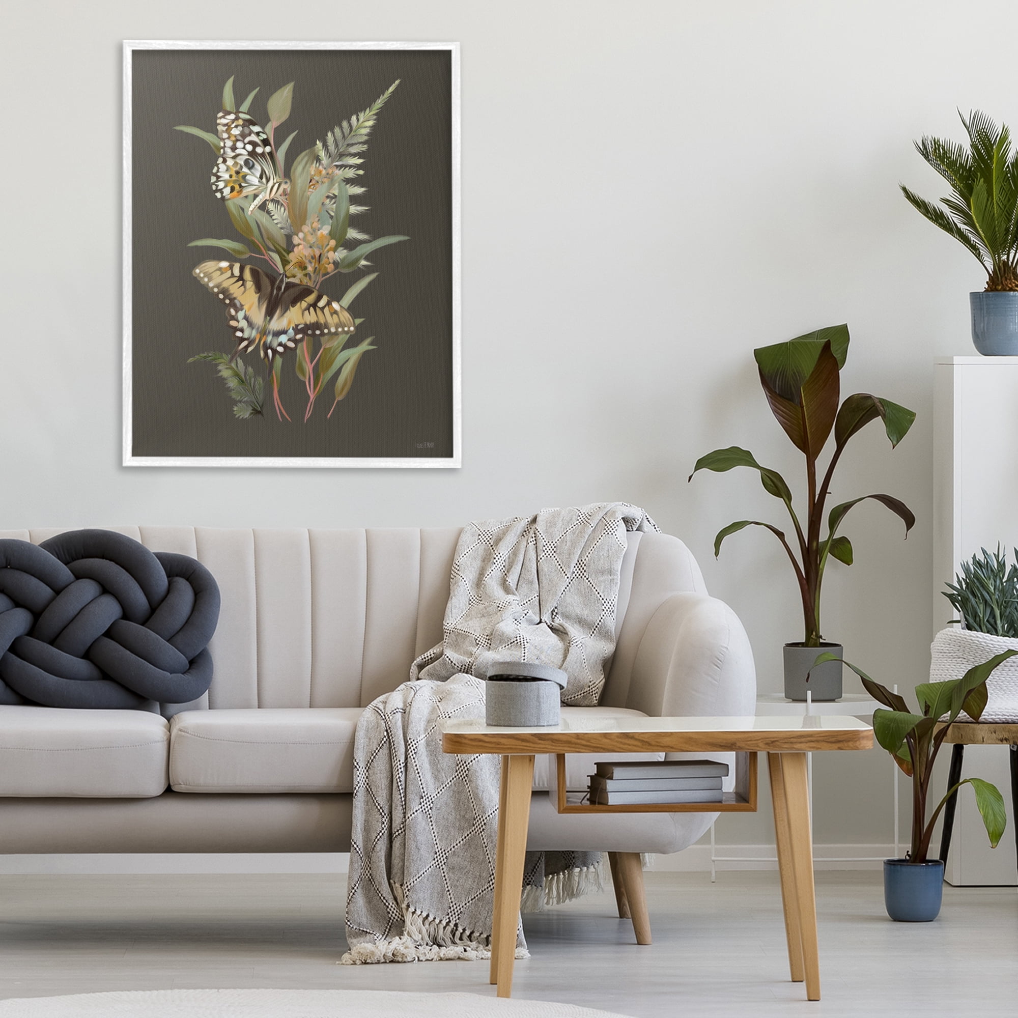 Stupell Industries Twin Swallowtails & Greenery White Framed Giclee Art, design by House Fenway