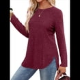 thumbnail image 3 of Camisas de Larga para Mujer, Blusas Tipo Túnica para Mujer, Suéteres Básicos Holgados y Elegantes con Cuello Redondo para Mujer. Rojo M, 3 of 7