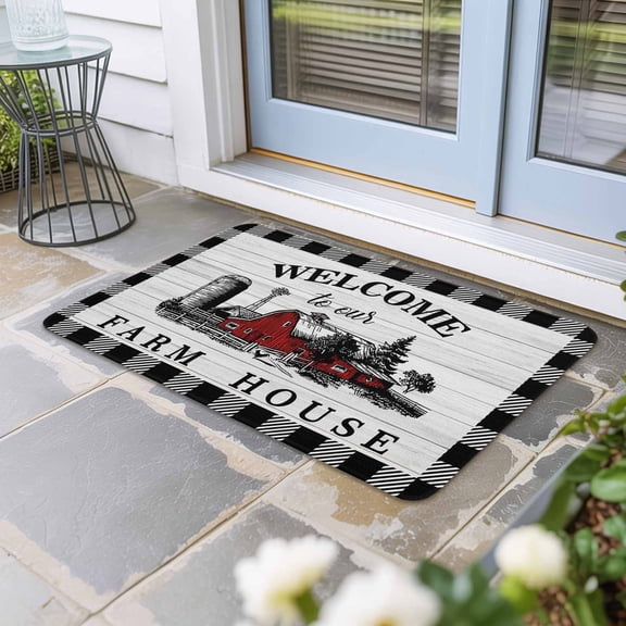 Farmhouse Cabin Door Mat Indoor Outdoor, Country Vintage House Wood Grain Pliad Non Slip Welcome Mat with Rubber Backing, Absorbent Fabric Front Door Mats Entryway Rug for Home Patio Entrance 24"x36"