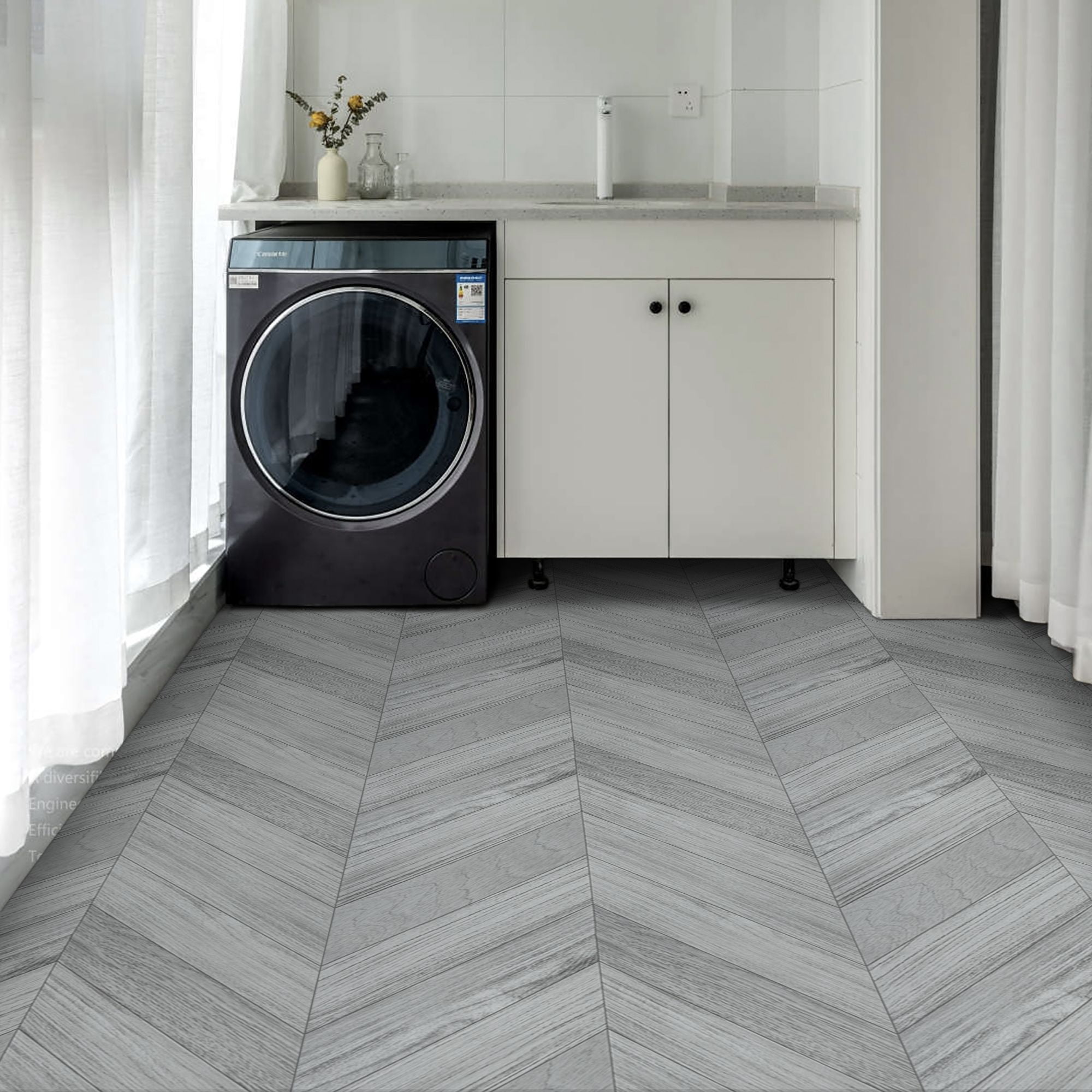 Lxcreat Vinyl Flooring Gray Peel and Stick Roll Thicken 196-in x 23.6-in Thicken Self Adhesive Vinyl Floor Tiles Wood Flooring