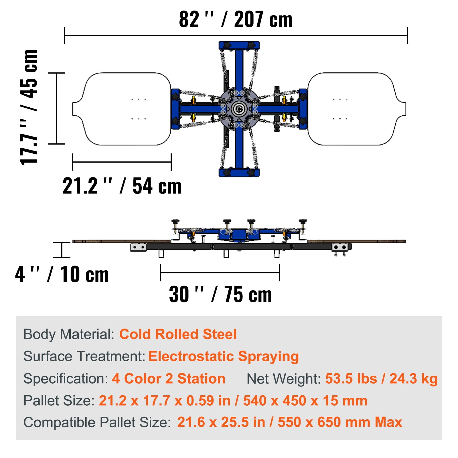 VEVOR Screen Printing Machine, 4 Color 2 Station, 360° Rotable Silk Screen Printing Press, 21.2 x 17.7in / 54 x 45cm Screen Printing Press, Dual-layer Positioning Pallet for DIY T-shirt Printing