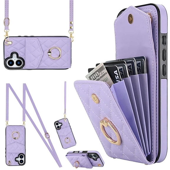 For iPhone 17 Case Premium PU Leather Accordion Folding Wallet & Card Holder With RFID Shielding Material Phone Case With Adjustable Ring Holder And Detachable Crossbody Wrist Strap,Light Purple