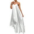 thumbnail image 6 of Liacowi Women Sleeveless Spaghetti Strap Cami Dress Ruched Ruffle Hem Loose Flowy Swing Pleated Long Dress with Pocket, 6 of 9