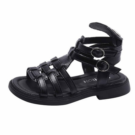 

Oalirro - Selected Big Kid Girls Sandals Faux Leather Fabric Open Toe Summer Flats Size 3.5M-7M