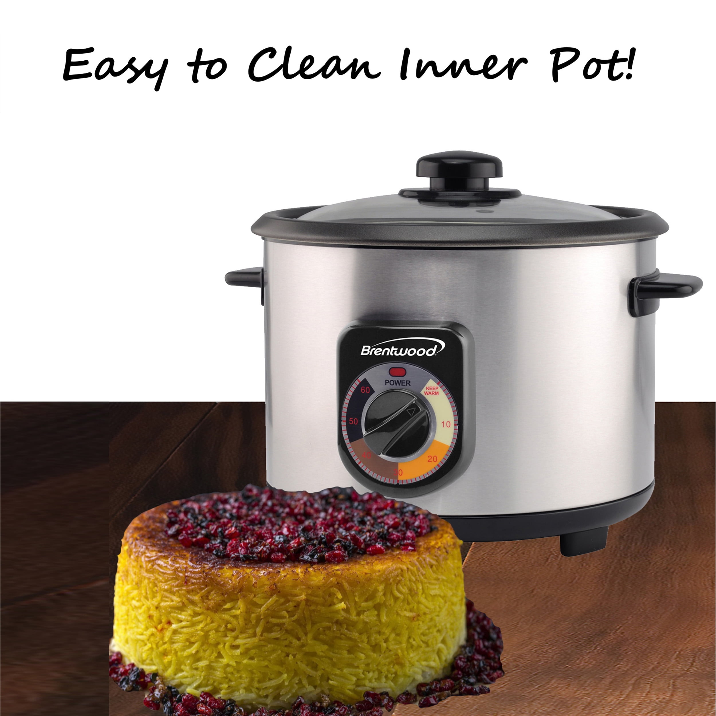 Brentwood Appliances TS-1020S 10-Cup Uncooked/20-Cup Cooked 700-Watt Stainless Steel Crunchy Persian Rice Cooker with Lid