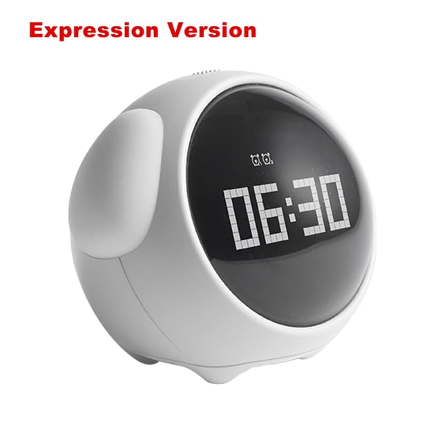 Sidaley Reloj despertador LED con expresión bonita, Control de voz para niños, Control de voz junto a la cama, luz nocturna, reloj Electrónica Blanco emoticono