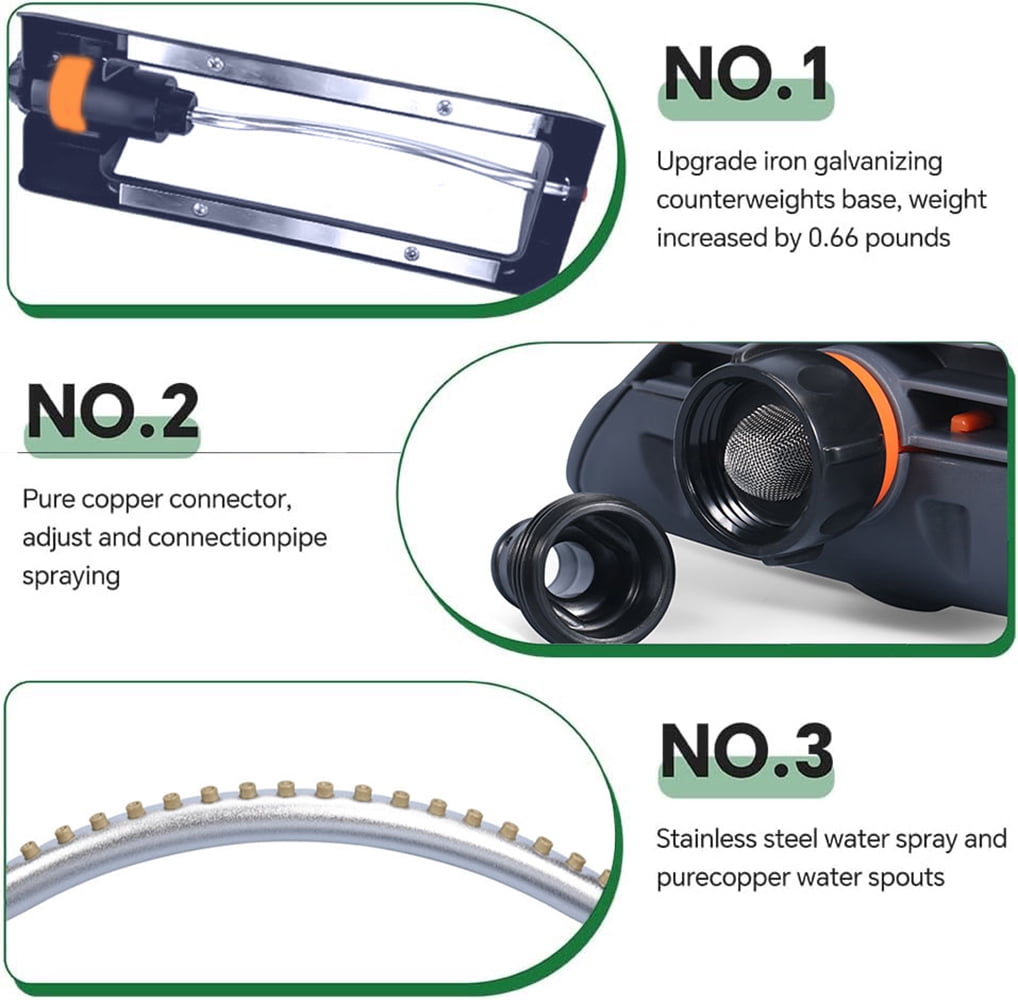 Emlimny Oscillating Sprinkler with 19-Hole Brass Nozzle 4-Way Adjustable Spray Oscillating Sprinkler, Garden Tool for Lawns up to 4,000 sq.ft,Heavy Weight Base, Built-in Spray Jet Cleaning Needle