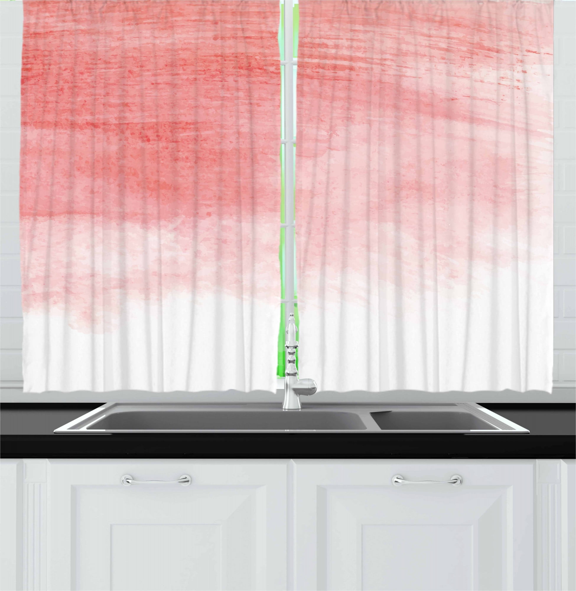 Peach Kitchen Curtains, Hand Drawn Watercolor Style with Brush Strokes