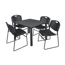Regency 36 in Square Breakroom Table- Grey Top, Black Legs, 4 Zeng Stack Chairs- Black