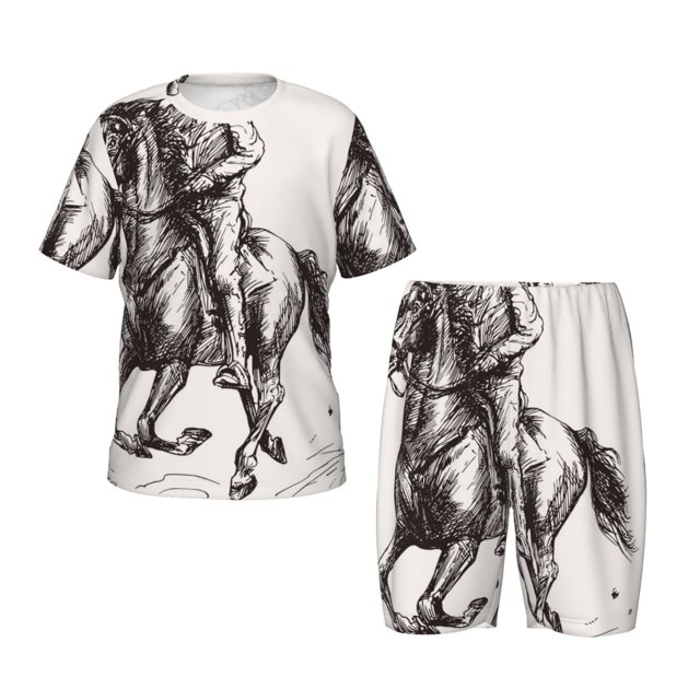 Easygdp Cowboy Ride A Horse for Short-Sleeve Tee and Sleep Short Pajama Set for Kids, 2-piece-Large