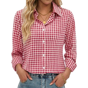 Fantaslook Plaid Button Down Shirts for Women Dressy Casual Long Sleeve Shirts Collared Work Blouses Tops